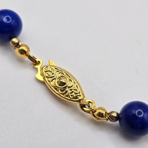 Cobalt Blue and Cream Beaded Necklace Gold‎ Tone Spacers Womens Fashion Jewelry - Picture 5 of 9